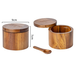 Acacia Wood Salt & Pepper Cellar Set - 3 Piece Stacking Spice Box For Countertop