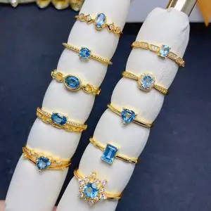 Wholesale High Quality Multi Shape Cut Blue Topa Sterling Silver 925 18K Wedding And Engagement Rings 2023
