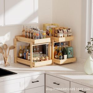 Étagère à épices en bois minimaliste moderne à 2 niveaux, organisateur de rangement sur pied pour cuisine, forme rectangulaire durable - Product Image 4