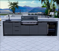 Module d'îlot de barbecue de cuisine extérieure Prima Grils de barbecue avec évier et réfrigérateur combinés en acier inoxydable