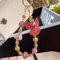 Luxuriöse Rosa Ballerina-Feen-Handykette, Handgefertigte Perlenkette im Heavy-Industry-Stil, Engel-Taschenanhänger, Schmuckgeschenk für Frauen