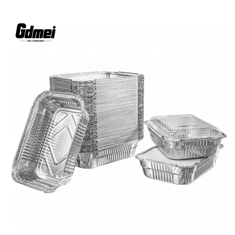 Gdmei 1000-Packs Langwerpige Aluminiumfolie Voedselbak Pan Groothandel Wegwerp Aluminiumfolie Voedselcontainer Met Folie Deksels