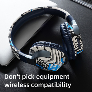 Headphones <b>Wireless</b> <b>Bluetooth</b> Over Ear Dynamic <b>Microphone</b> Red Graffiti Design Sports Music - Product Image 2