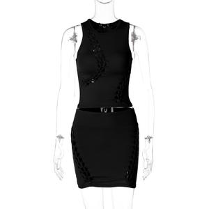 Conjunto de Verano para Mujer Viviblook Z321ST01, Nuevo, Sexy, Color Sólido, Cuello Redondo, Top sin Mangas, Minifalda, Conjunto de Dos Piezas - Product Image 5