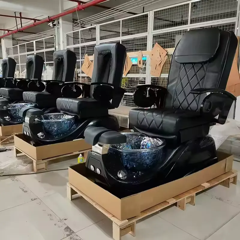 Modern siyah pu deri ayak bakımı manikür sandalyesi elektrikli masaj lüks manyetik jet spa pedikür koltuğu cam kase ile