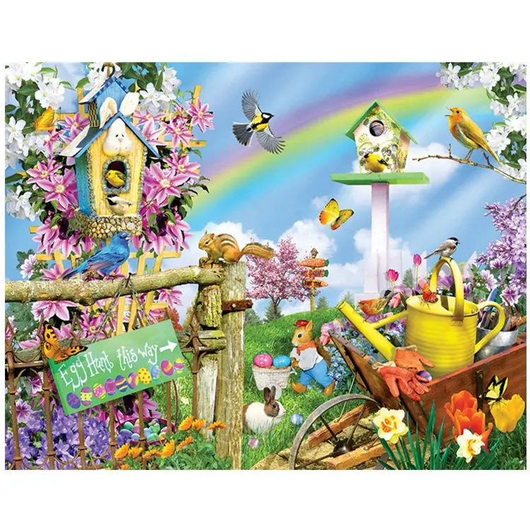 High quality DIY Diamond painting by Number kits ,Beautiful garden, birds, flowers full drill pictures for kitchen decoration