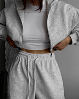 Ensemble survêtement décontracté gris clair pour femme, deux pièces, coupe décontractée, collection de fournisseur en gros personnalisable
