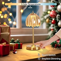 Lampe de table vintage rechargeable en verre, sans fil, à intensité variable, en forme de fleur, fonctionnant sur batterie, pour chambre à coucher, restaurant, intérieur