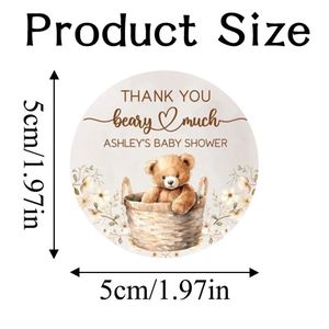 Autocollants personnalisés imperméables ronds en forme d'ours en peluche, étiquettes de remerciement pour les cadeaux de baby shower - Product Image 2