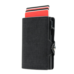 CASEKEY Bon Prix Personnalisé RFID Blocage Fermeture Éclair En Cuir Pop Out Porte-Cartes Porte-Monnaie Mini Portefeuilles Denim Hommes Smart Portefeuilles - Product Image 1