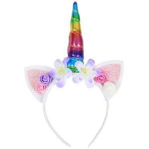 Unicorn Hair Accessories Kawaii Children's Headband Cute Photo Props Girl Party Decorate Floral Headbands