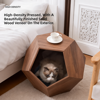 Lit pour chat minimaliste en bois style ours en peluche, meuble polyvalent en bois massif pour salon, niche polygonale respirante pour chien