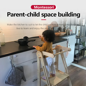 Tour d'aide de cuisine en bois à hauteur réglable pour enfants en gros d'usine tour Montessori salon cuisine escabeau tour d'apprentissage - Product Image 2