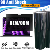 Film de protection d'écran anti-espion brillant 2 voies, anti-choc 9H, anti-lumière bleue, anti-traces de doigts, 1,04 m x 100 m, matière première