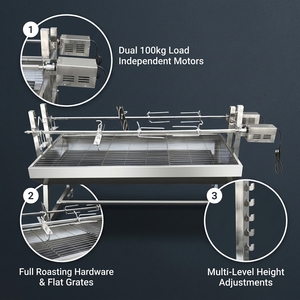 Grand <span class=keywords><strong>barbecue</strong></span> rotatif au charbon de bois, rôtissoire automatique à double broche, deux moteurs, pour cuisson extérieure - Product Image 3