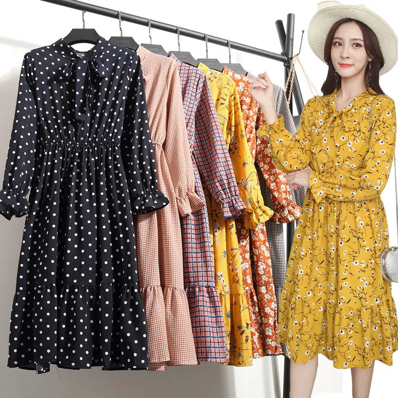 Korean Black Shirt Vestidos Office Polka Autumn Dot Dress Women Vintage Dresses Spring 2021 Midi Floral Long Sleeve Dress Female