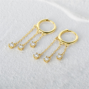Pendientes de Aro Modernos con Borla Larga de Plata de Ley S925 con Estrella de Ocho Puntas para Mujer - Product Image 3