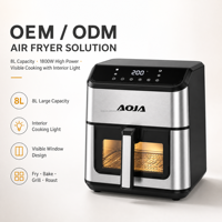 Friteuse à air visible 8L pour la maison, 1800W, panneau numérique, arrêt automatique, voyant lumineux, compatible lave-vaisselle, cuve intérieure antiadhésive