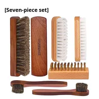 Ensemble de brosse en bois de chaussure en crin de cheval en bois massif réutilisable personnalisé Kit de nettoyage dépoussiérage polissage cuir suédé manche en bois