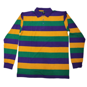 เสื้อเชิ้ตแขนยาวลายทางผ้าโพลีเอสเตอร์/คอตตอนสำหรับผู้ชายสไตล์ลำลอง พร้อมส่ง สำหรับงานมาร์ดิกราส์ สีทองเขียว - Product Image 1