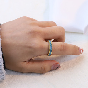 <b>Turquoise</b> Inlay Stainless Steel <b>Ring</b> 4Mm Geometric Design Unisex Fashion Jewelry Gift - Product Image 3