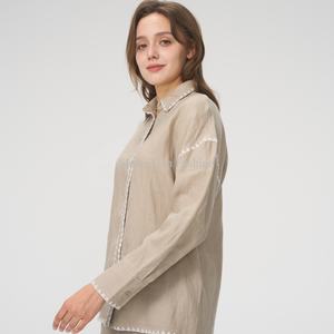 Conjunto de Lino Personalizado OEM para Mujer, Pantalones Rectos de Negocios, Top Corto de Lino con Cuello Cuadrado, Conjunto de Dos Piezas - Product Image 5