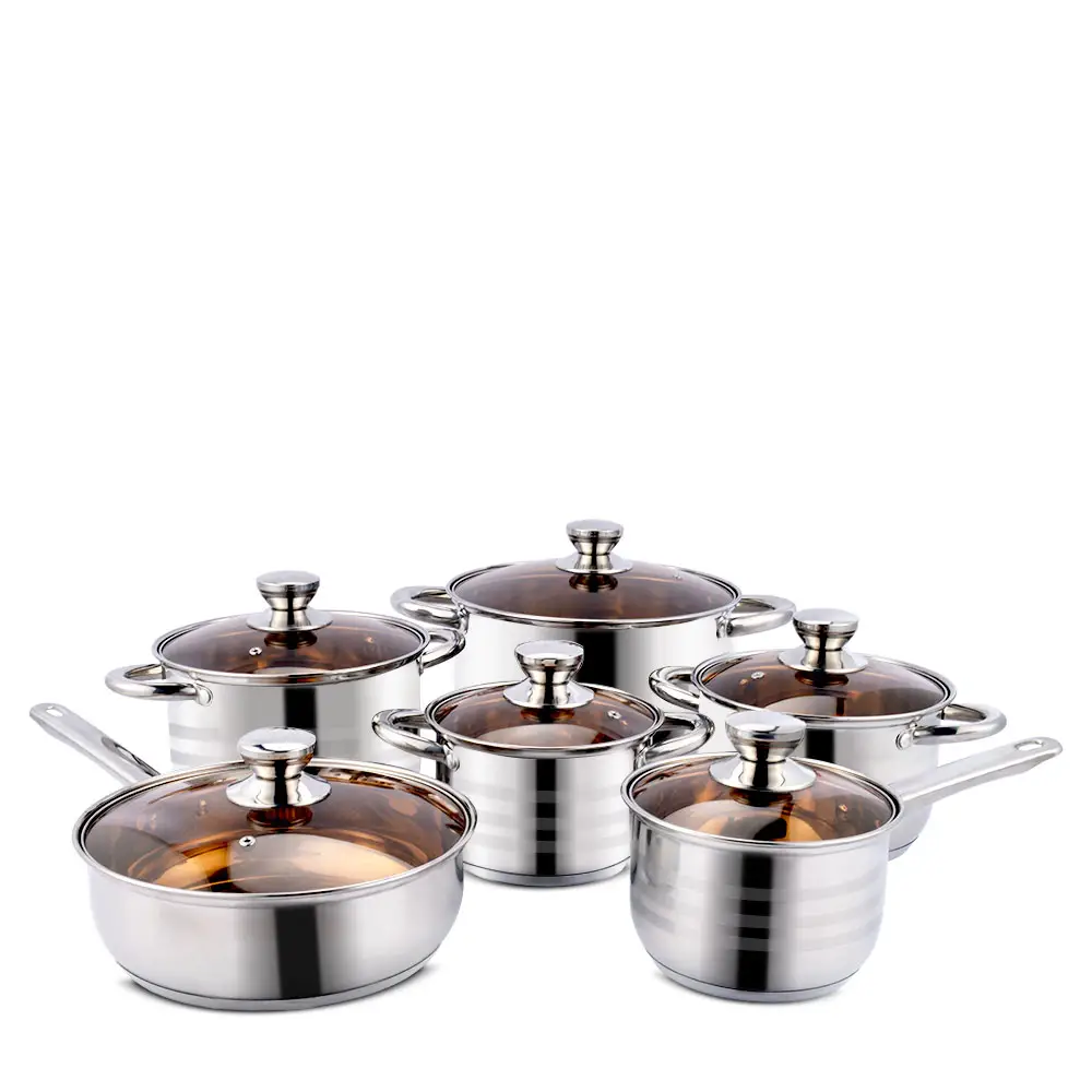 Custom Logo Elegante Kookgerei Luxe Thicken Inductie Koken Roestvrij Stalen Pot En Pan Set