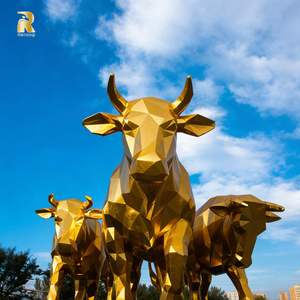 Scultura di <span class=keywords><strong>Mucca</strong></span> in Acciaio Inossidabile con Design Personalizzato a Specchio Geometrico RELONG, Sculture di Animali Rurali per Esterni - Product Image 4