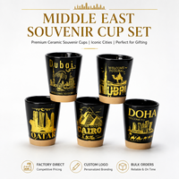Mini tasse en céramique souvenir en vrac Dubaï Qatar personnalisée pour les invités Petite tasse à vin de luxe plaquée or Verre à liqueur sans poignée