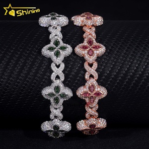 Bracciale a Catena Cubana con Quadrifoglio in <span class=keywords><strong>Diamanti</strong></span> Moissanite VVS1 Hip Hop da <span class=keywords><strong>Uomo</strong></span> per Rapper, Gioiello di Lusso Ghiacciato Personalizzato al Miglior Prezzo - Product Image 1