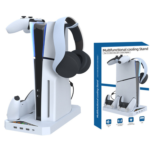 HBP-584 Multifunctional Colling Stand for PS5 Slim Game Console Cooling Base with Earphone Hook