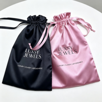 Sac à cordon en satin avec logo personnalisé, sac anti-poussière en satin, pochette en soie pour extensions de cheveux, perruques, bijoux, emballage et rangement