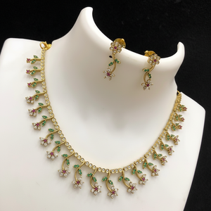 Conception exclusive polonaise antique de style simple avec des pierres CZ Look collier plaqué or ensemble avec boucles d'oreilles pour mariage pour les femmes - Product Image 1