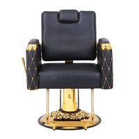 Fauteuil de Barbier Professionnel Rétro Réglable en Hauteur, Mobilier de Salon de Coiffure Durable, Chaise de Lavage Noire pour Barbier
