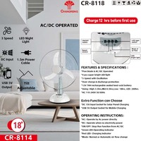 Ventilateur de table rechargeable de refroidissement solaire écologique de 18 pouces, 3 vitesses ajustées avec veilleuse