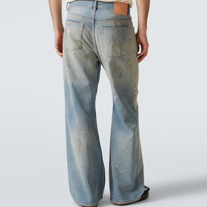 Pantalones Vaqueros de Mezclilla Lavados Estilo Mono para Hombre, Pantalones Casuales Desgastados Pintados a Mano, Corte Holgado de Tiro Medio - Product Image 3