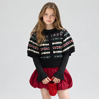 Tenue assortie pour sœurs en tricot Fair Isle, gilet en tricot à manches courtes et robe pull à manches longues, vêtements de Noël pour enfants