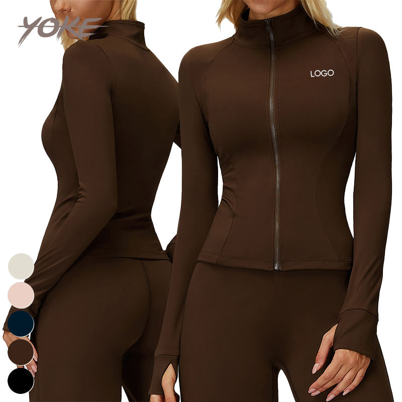 New Custom Wholesale Long Sleeve Breathable Fitness Tops Full Zipper Stand Collar Warm Sports Jackets Windproof Fleece Yoga Top
