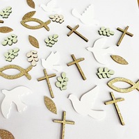 Confettis de baptême en copeaux de bois naturel, paillettes, poissons, croix, feuilles, colombes, assortiment pour artisanat de baptême, ambiance célébratoire nouveau-né