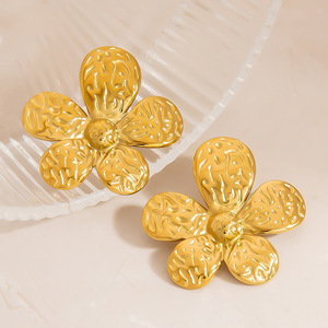 Flower Stud <b>Earrings</b> 18K Gold Finish Zinc Alloy Stainless Steel <b>Post</b> For Women Gift Fashion Simple Design - Product Image 2