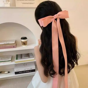עבודת יד בציר 70 ס "מ סאטן משי זנב ארוך זנב bowknot שיער ארוך קשתות קליפים לנשים ונערות בד מתכת בסגנון מתוק - Product Image 1