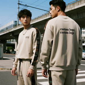 Ensemble de survêtement pour hommes, mode garçons, avec logo personnalisé, sweat à capuche bicolore patchwork et pantalon de survêtement large – Fabricants - Product Image 2
