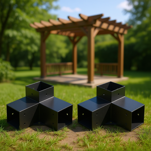 Kit de 4 soportes de esquina de acero de alta resistencia de 4 x 4 pulgadas para pérgolas exteriores, soportes metálicos en forma de L con recubrimiento de polvo negro. - Product Image 2