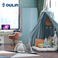 Chambre d'enfants bleue, minimaliste moderne, personnalisée, avec bureau et armoires, bon marché pour gagner de l'espace, chambre d'enfants