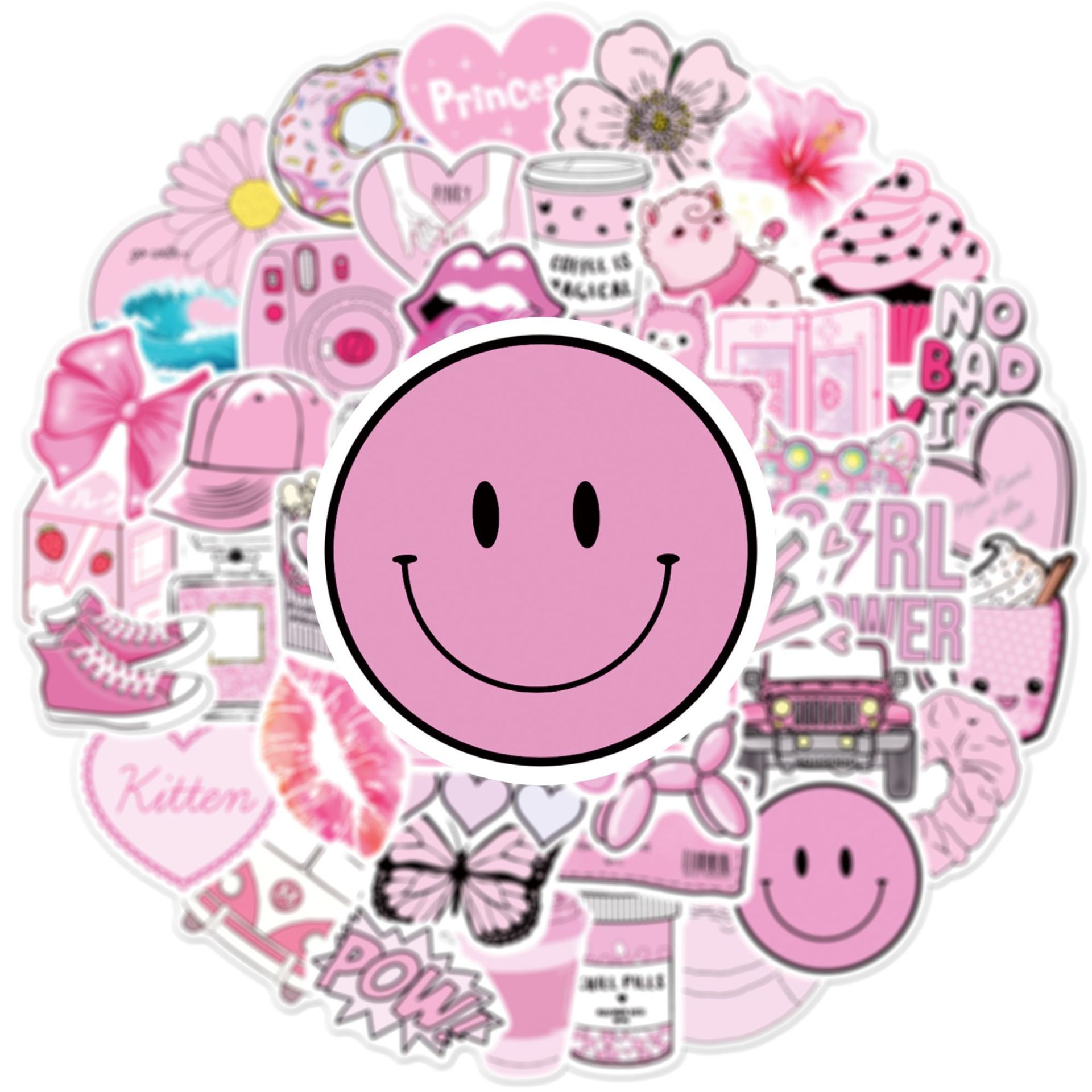 Foglio di adesivi PINK AESTHETIC - 76 graziosi adesivi impermeabili in vinile opaco, adesivi artistici estetici, cancelleria estetica kawaii, adesivi pastello - Italia