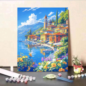 Peinture à l'acrylique sur toile à faire soi-même avec cadre, paysage de jardin peint à la main en gros - Product Image 6
