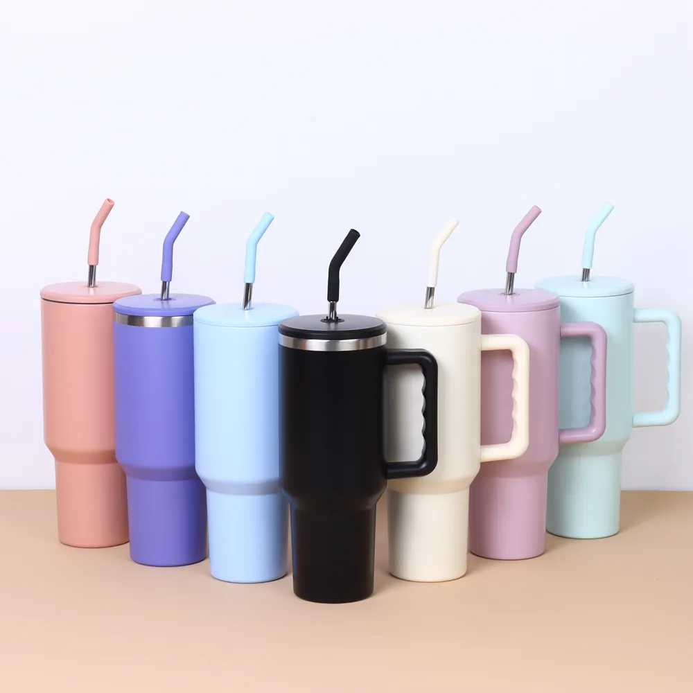 CUPPARK Gobelet en acier inoxydable à isolation sous vide par sublimation de 40oz avec poignée et couvercle en paille