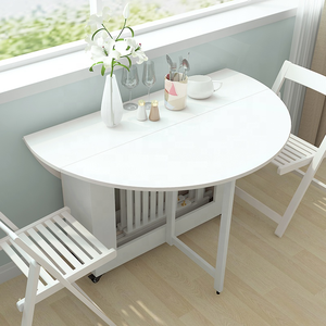 Đồ Nội Thất Tiết Kiệm Không Gian Chất Lượng Cao Bàn Ăn Gấp Bằng Gỗ Tròn Với Drop Leaf Và Bánh Xe - Product Image 4