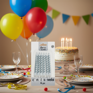 Party Love <b>Candles</b> Silver 8cm <b>Twist</b> Birthday <b>Candles</b> 6pc Pack - Product Image 3