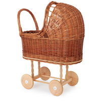 Poussette en rotin, poussette pour poupées en rotin tressé et bois